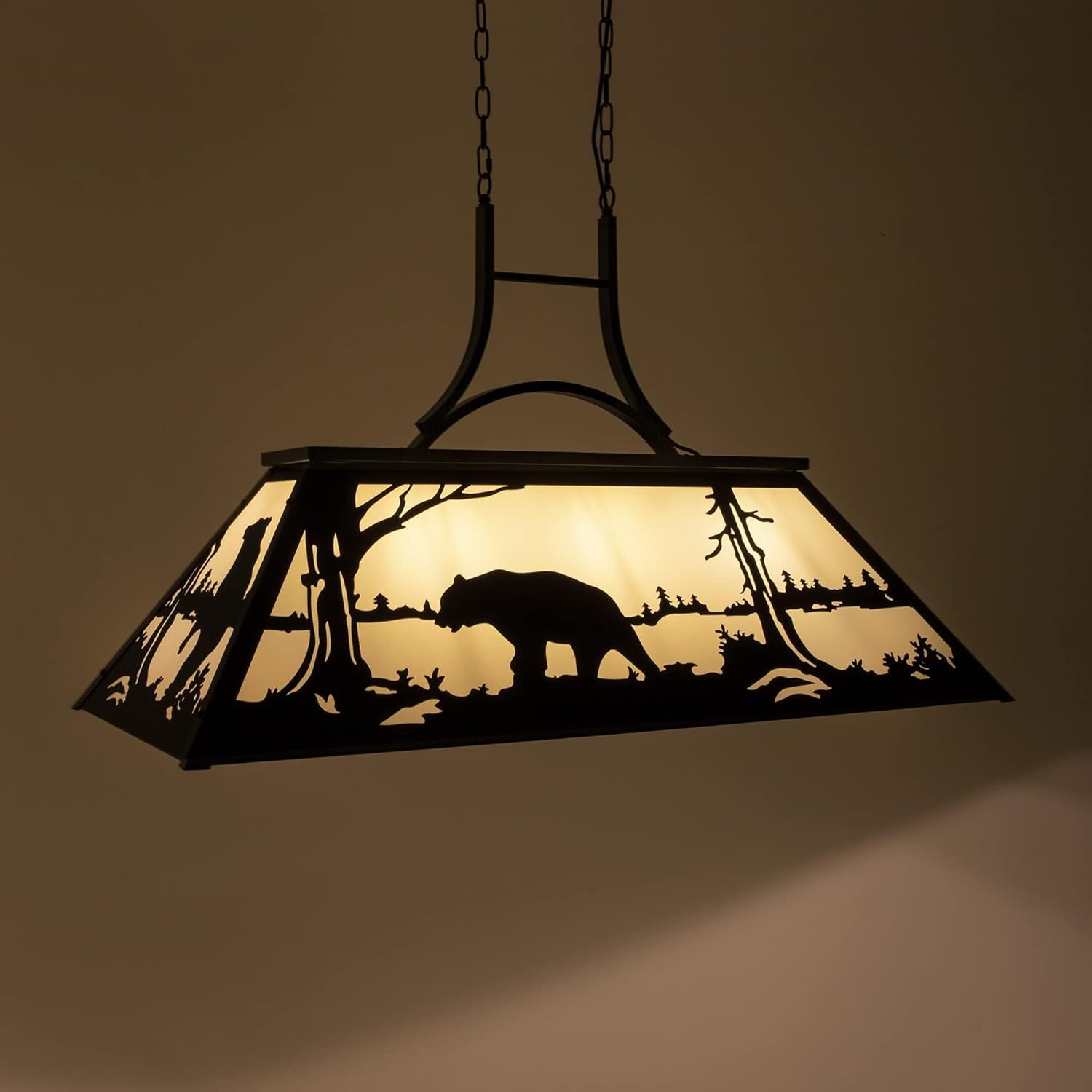 Tiffany Pool Table Light 3 Lights, Rustic Bear Chandelier for Kitchen Island, Cabin, Billiards Table Lamp