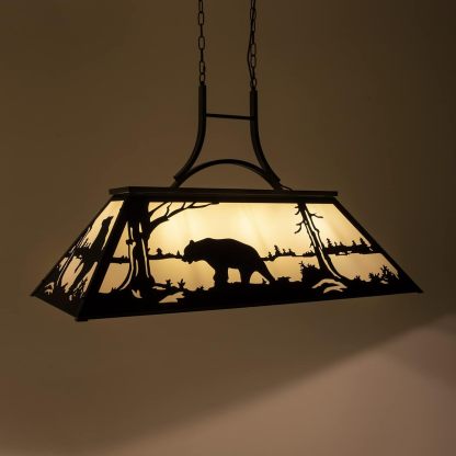 Tiffany Pool Table Light 3 Lights, Rustic Bear Chandelier for Kitchen Island, Cabin, Billiards Table Lamp