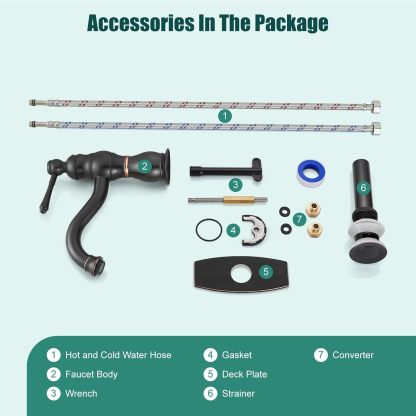 Oil Rubbed Bronze Bathroom Sink Faucet 1 Hole Single Handle Vanity Mixer Tap Deck Mount Lavatory Pop Up Drain with Overflow Included Commercial Bathroom Faucet Single Handle Bathroom Sink Faucet