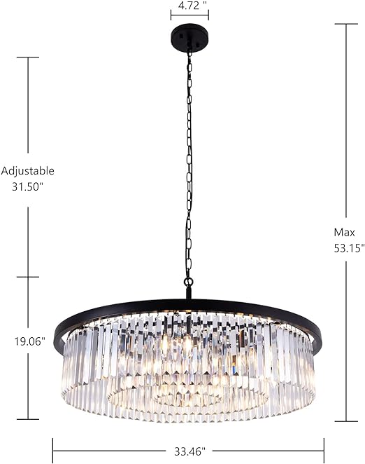 Crystal Chandeliers,9 Lights Large Black Light Fixture,3 Tiers Modern Farmhouse Chandelier for Dining Room,Round Ceiling Light Fixture for Living Room,Kitchen,Bedroom,Foyer, Entryway,W-33.46”
