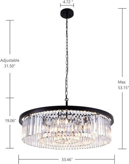 Crystal Chandeliers,9 Lights Large Black Light Fixture,3 Tiers Modern Farmhouse Chandelier for Dining Room,Round Ceiling Light Fixture for Living Room,Kitchen,Bedroom,Foyer, Entryway,W-33.46”