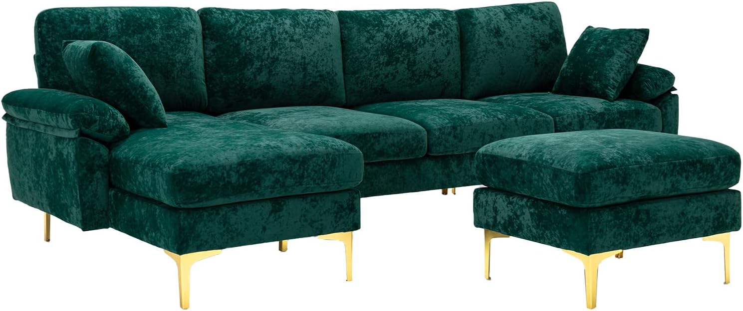 U-Shaped Sectional Sofa Couch, Modern Velvet L-Shaped Couch Set
