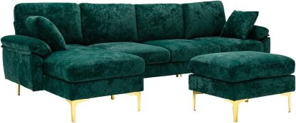U-Shaped Sectional Sofa Couch, Modern Velvet L-Shaped Couch Set