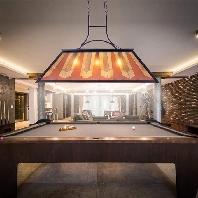 Tiffany Style Pool Table Lamp Hanging, Billiards Light for Game Room 7' 8' 9' Pool Table, 3-Light Vintage Chandelier Lighting Fixture