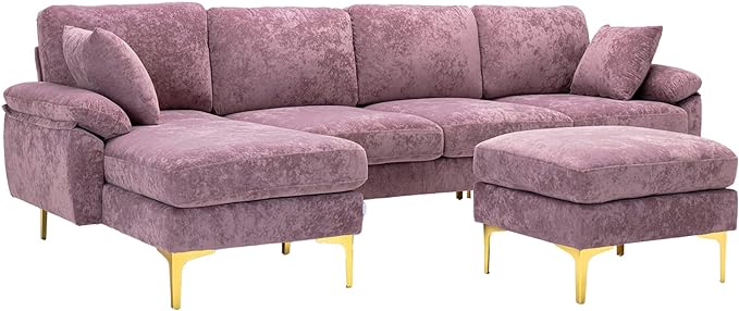 U-Shaped Sectional Sofa Couch, Modern Velvet L-Shaped Couch Set