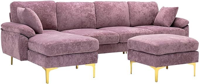 U-Shaped Sectional Sofa Couch, Modern Velvet L-Shaped Couch Set