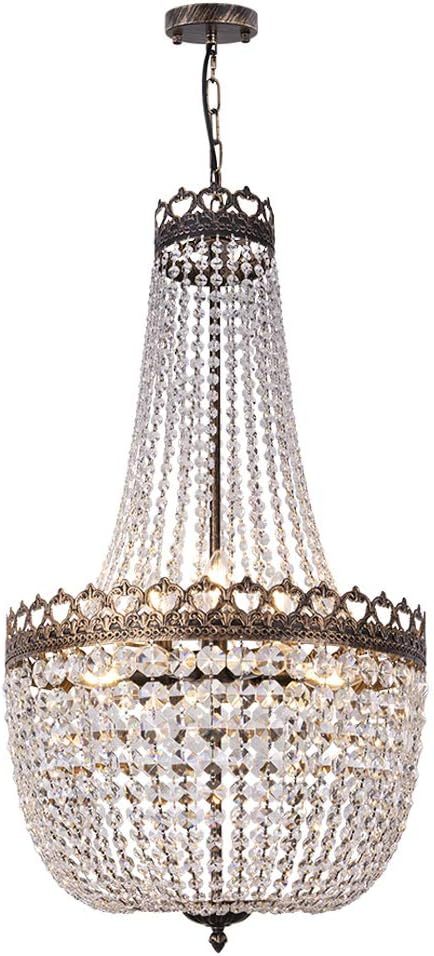 Crystal Chandelier Lights, 9-Light French Empire Country Foyer Chandelier Pendant, Hanging Ceiling Lighting Fixture for Dining Living Room Bedroom Kitchen, 35" H x 19.69" W, Antique Bronze