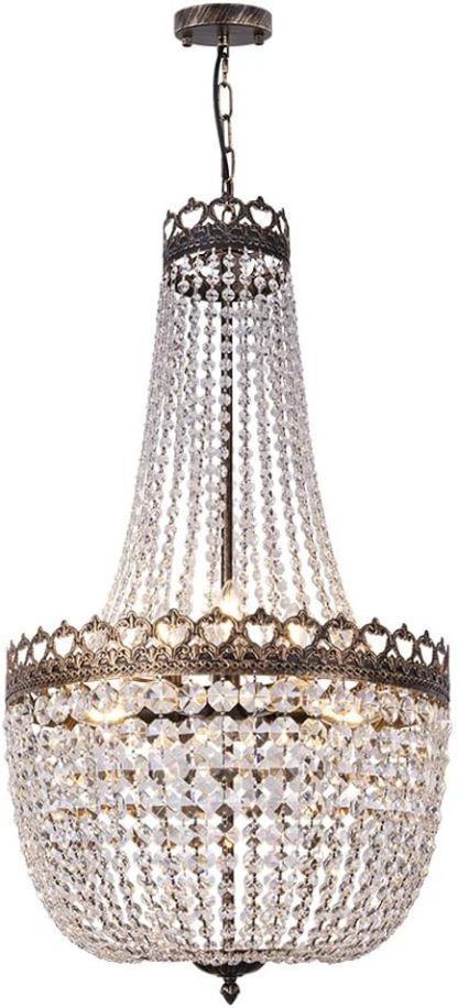 Crystal Chandelier Lights, 9-Light French Empire Country Foyer Chandelier Pendant, Hanging Ceiling Lighting Fixture for Dining Living Room Bedroom Kitchen, 35" H x 19.69" W, Antique Bronze