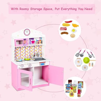 Pink Kids Kitchen Playset, Pretend Play Kitchen for Toddlers