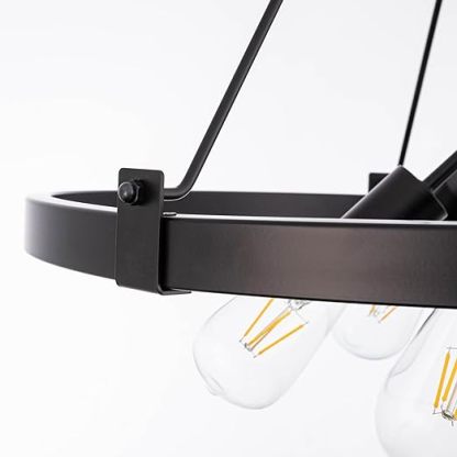 Farmhouse Chandelier Diam 38'', Large Wagon Wheel Chandelier Wild West for Dining Room, Rustic Metal Finish with 8 Lights Sputnik Chandelier (Black, Small)