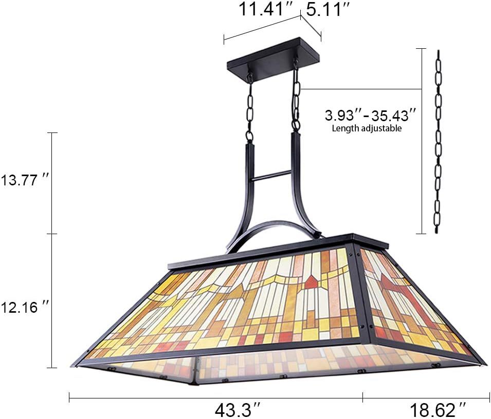 3-Lights Pool Table Lamp with Tiffany-Style Shade for 7' 8' 9' Table, 43.3” Vintage Billiards Light Fixtures Ceiling for Man Cave Club Bar Game Game Room