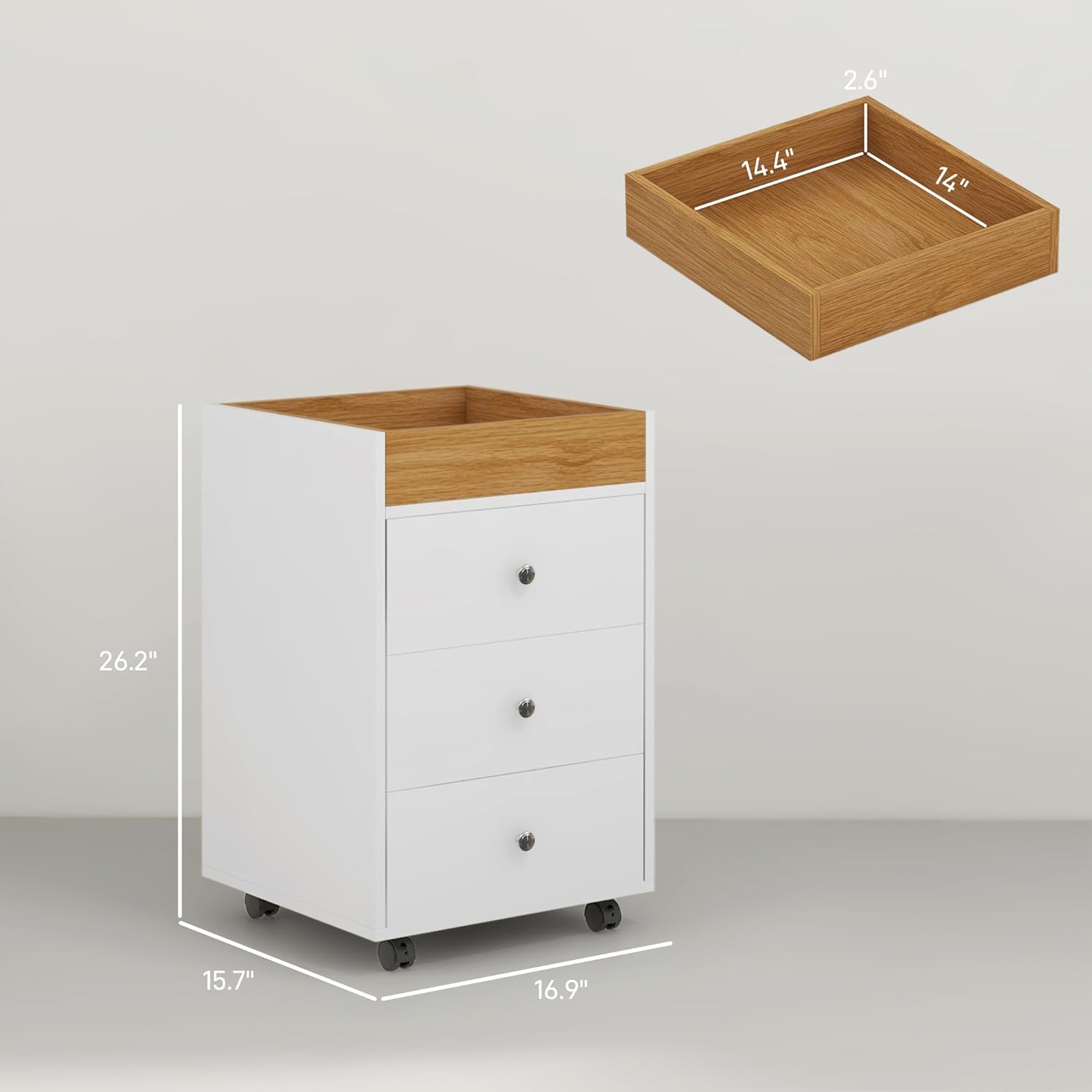 3 Drawer Home Office Storage Cabinet, Office Drawer on Wheels with Removable Tray