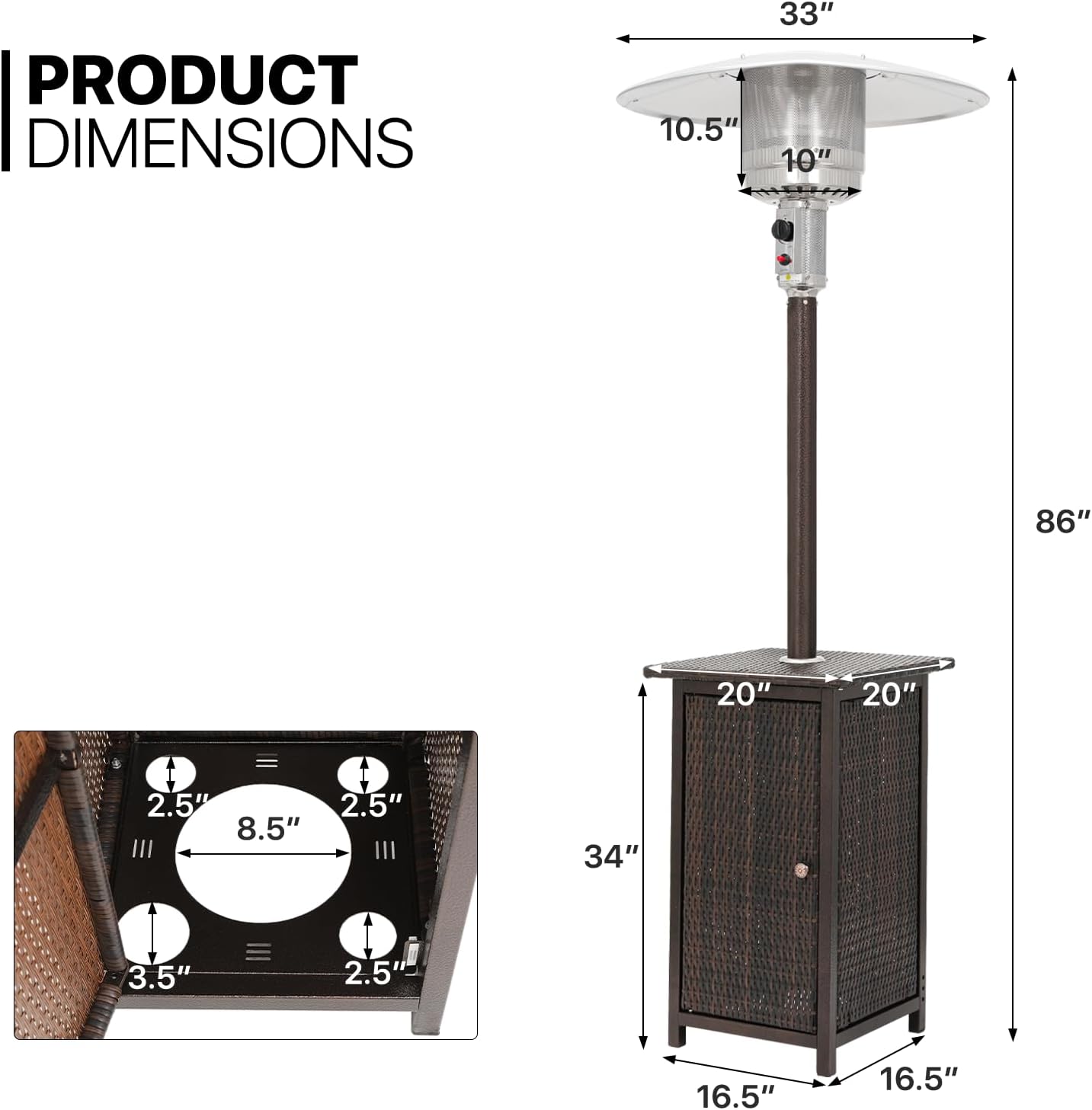 48000 BTU Propane Patio Heater with Stainless Steel Burner Outdoor Patio Heater for Commercial Use, Residential, Garden, Backyard, Porch, Deck, Balcony (Brown)