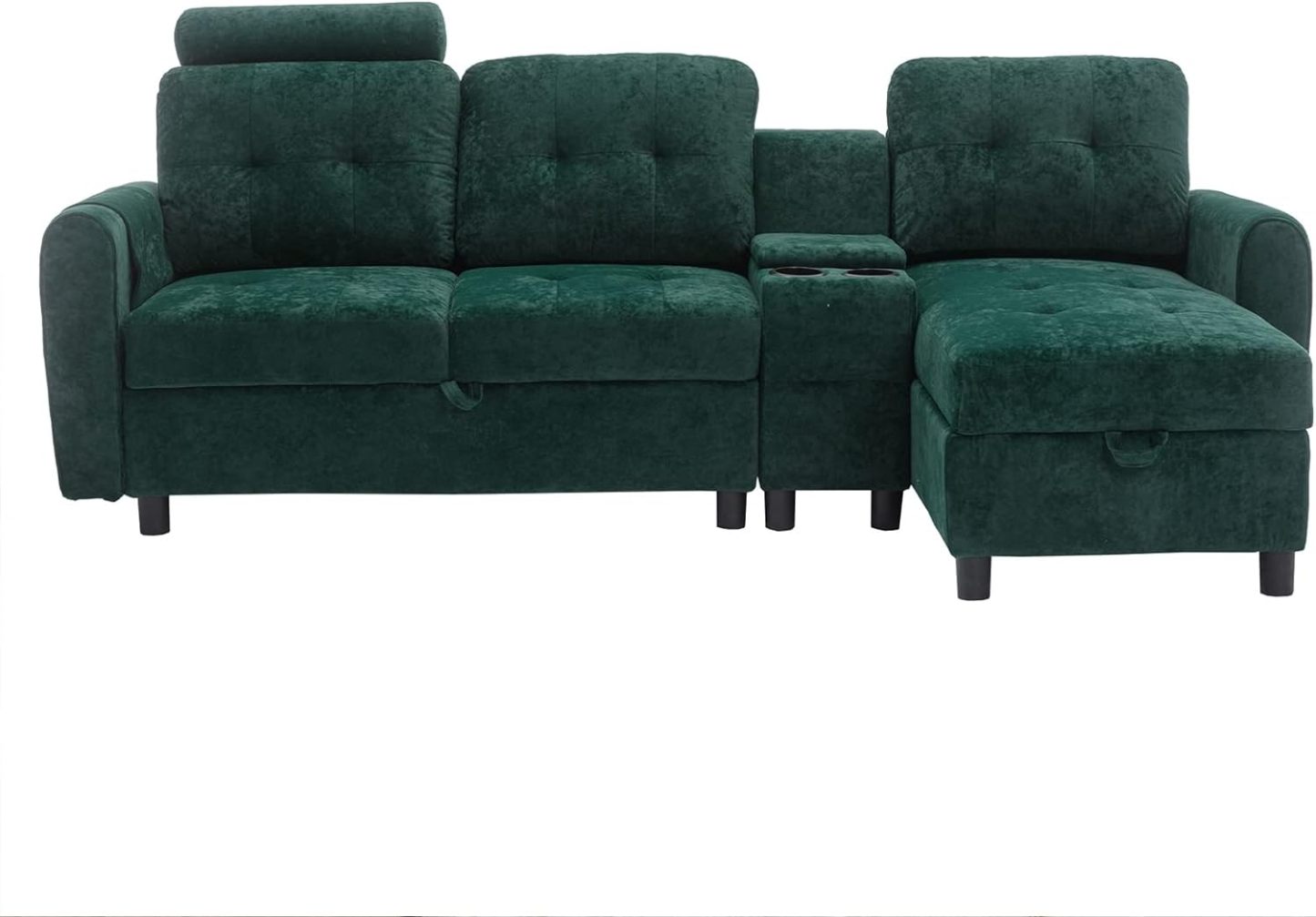Sectional Sofa Couch with Storage, Small L-Shaped Couches with Chaise & 2 Cup Holders