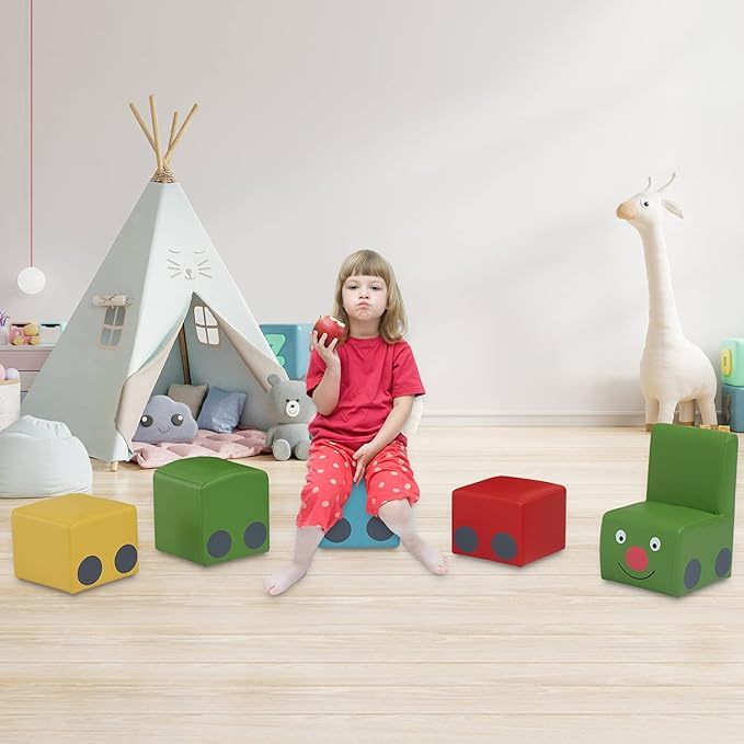 5 Pieces Sectional Children Couch, Colourful Daycare Furniture