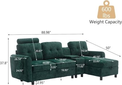 Sectional Sofa Couch with Storage, Small L-Shaped Couches with Chaise & 2 Cup Holders