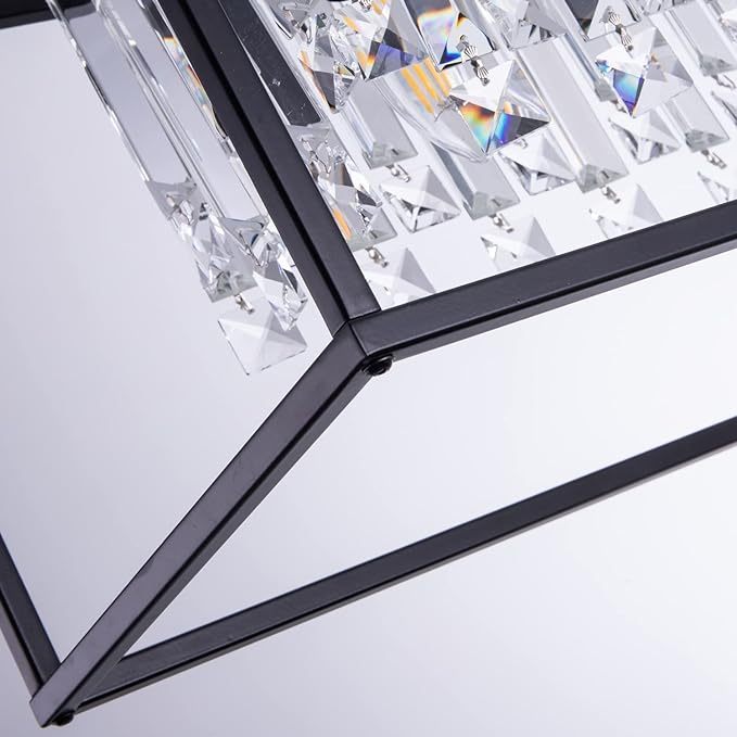 Farmhouse Chandelier for Kitchen Island Light with K9 Crystal, Black Rectangle Dining Room Lighting Fixtures Hanging