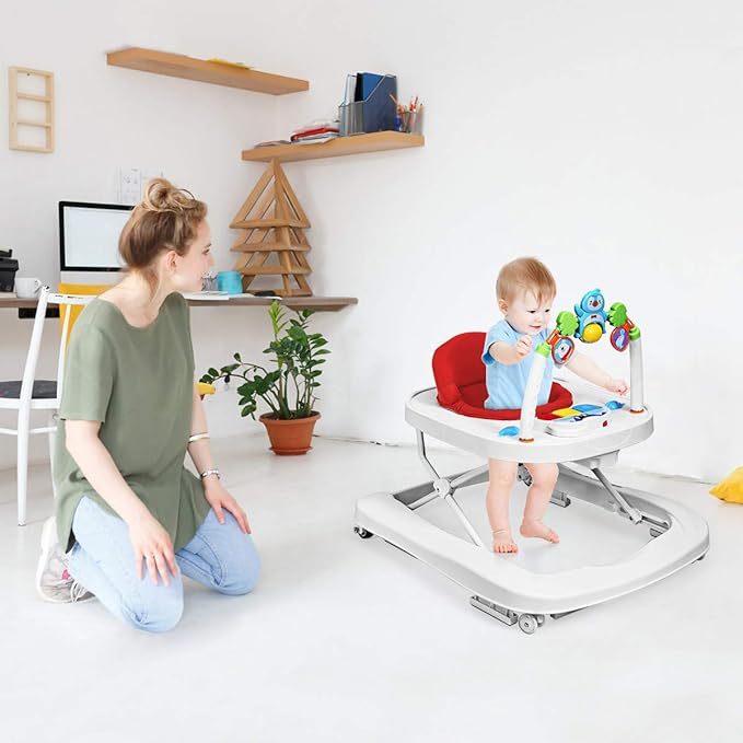 Baby Walker, Foldable Push Learning Walker Toy-Seated & Walk-Behind with Wheels