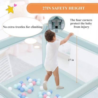 Extra Large Baby Gate Playpen w/ 50 Ocean Balls, No Gaps Infant Safety Gates with Breathable Mesh