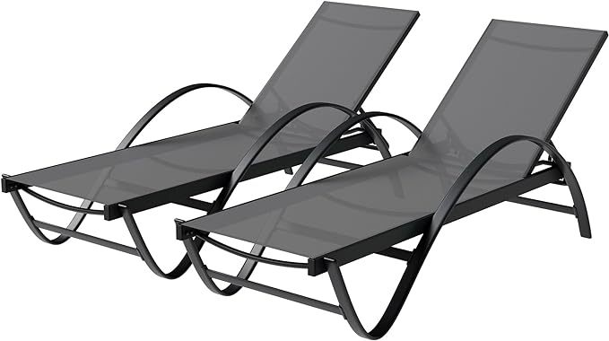 Patio Chaise Lounge Set of 2, Pool Chaise Lounge with Arm