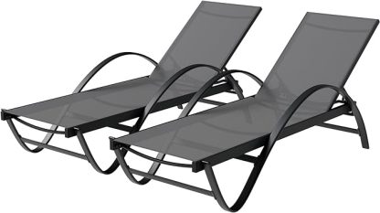 Patio Chaise Lounge Set of 2, Pool Chaise Lounge with Arm