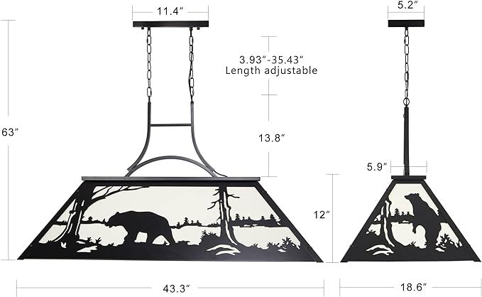 Tiffany Pool Table Light 3 Lights, Rustic Bear Chandelier for Kitchen Island, Cabin, Billiards Table Lamp