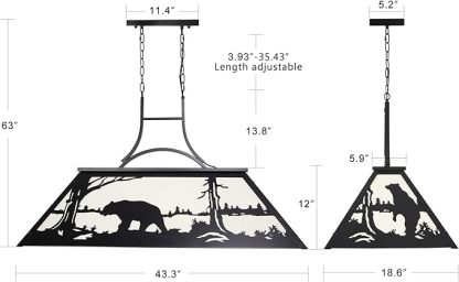 Tiffany Pool Table Light 3 Lights, Rustic Bear Chandelier for Kitchen Island, Cabin, Billiards Table Lamp