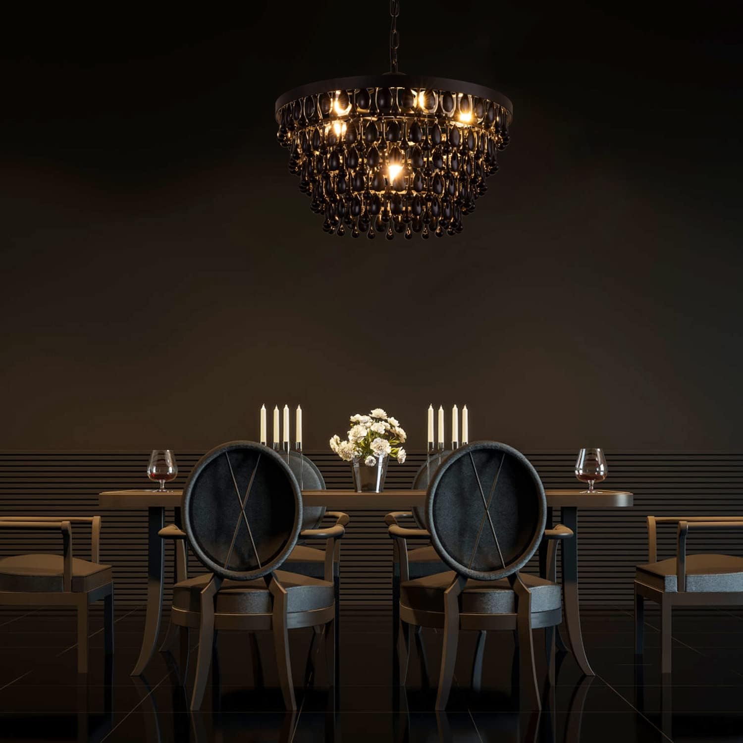 Black Crystal Chandelier Farmhouse Crystal Light Fixture Hanging Modern Ceiling Light for Dining Room Chandeliers Gothic Decor Lighting