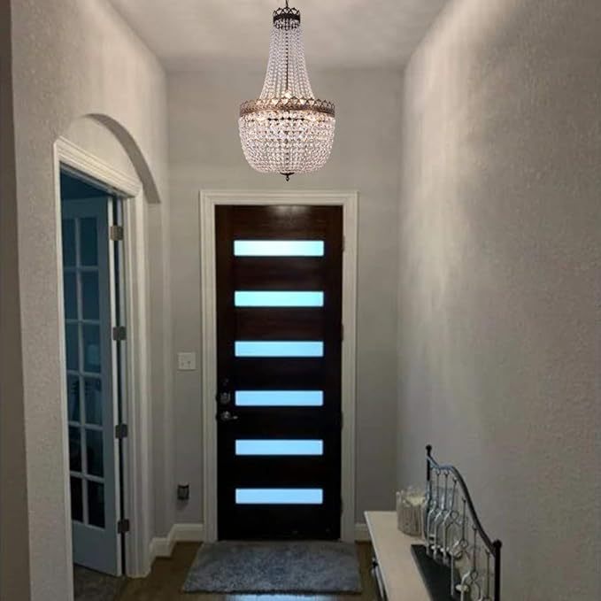 Crystal Chandelier Lights, 9-Light French Empire Country Foyer Chandelier Pendant, Hanging Ceiling Lighting Fixture for Dining Living Room Bedroom Kitchen, 35" H x 19.69" W, Antique Bronze