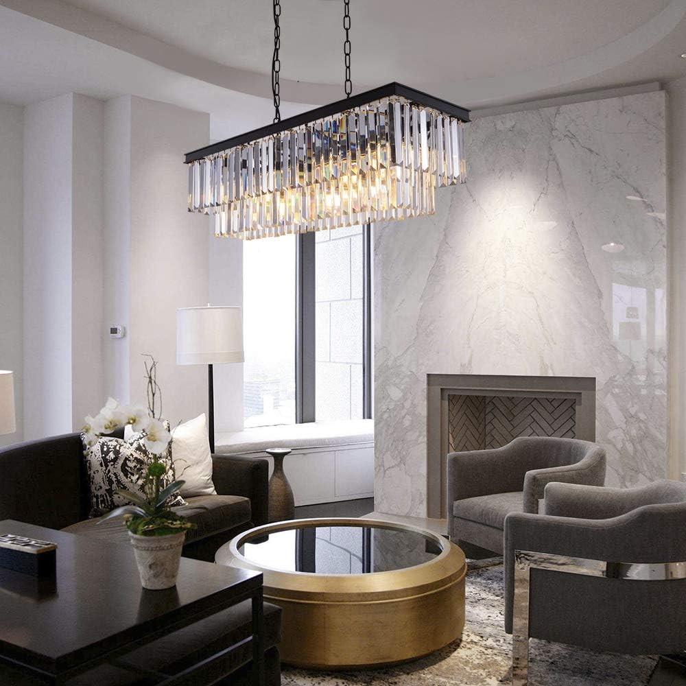 Black Crystal Chandelier, 9-Light Modern Farmhouse Chandeliers Dining Room Lighting Fixture