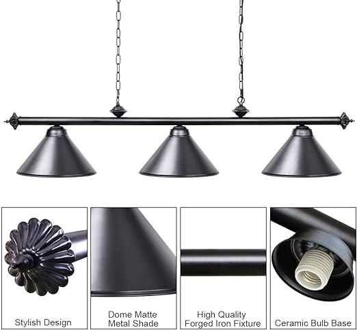 3 Light Pool Table Light, Vintage Retro Kitchen Island Pendant Light with Matte Black Shade, Modern Industrial Chandelier