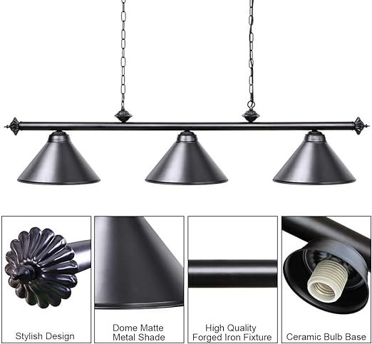 3 Light Pool Table Light, Vintage Retro Kitchen Island Pendant Light with Matte Black Shade, Modern Industrial Chandelier