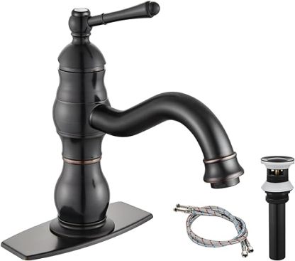 Oil Rubbed Bronze Bathroom Sink Faucet 1 Hole Single Handle Vanity Mixer Tap Deck Mount Lavatory Pop Up Drain with Overflow Included Commercial Bathroom Faucet Single Handle Bathroom Sink Faucet
