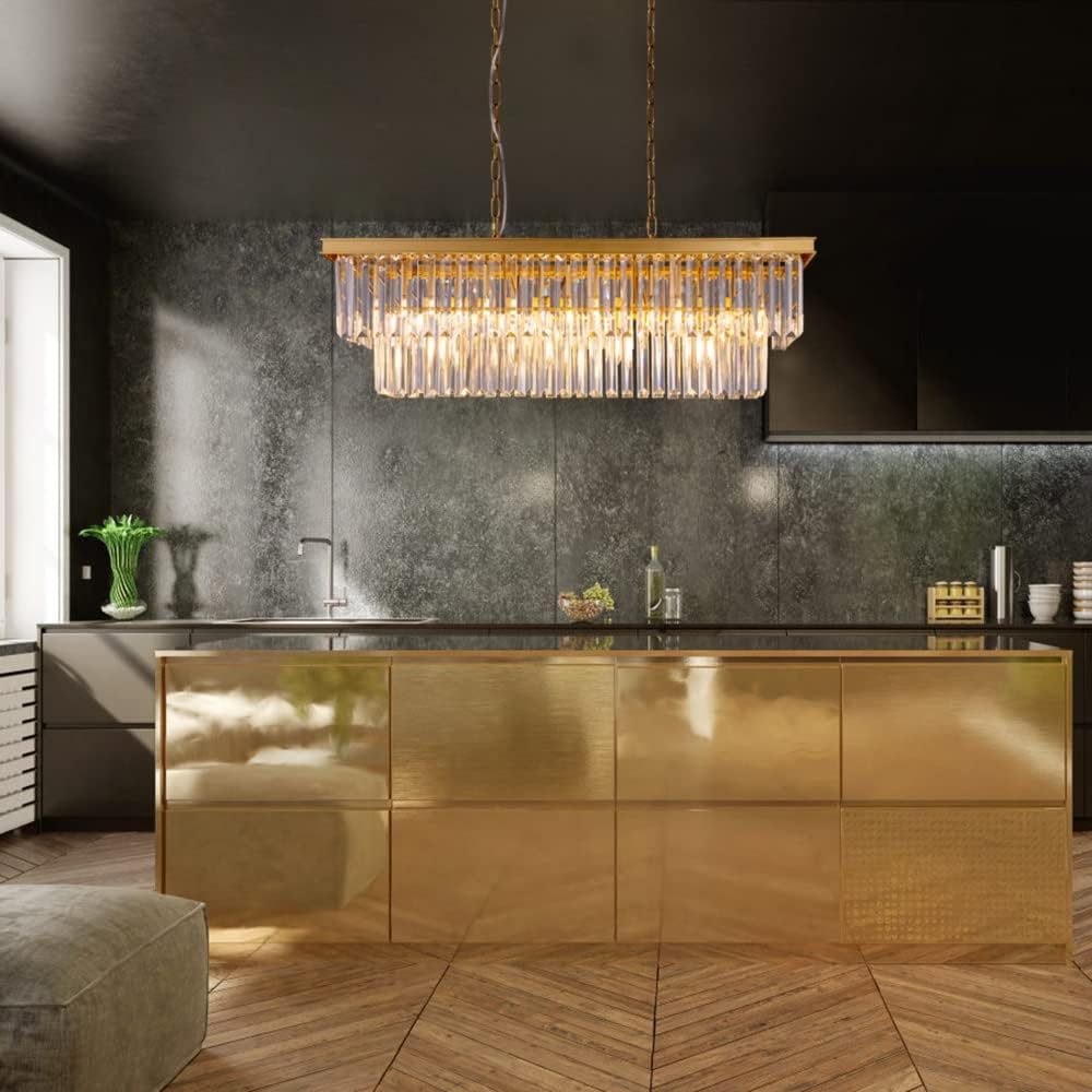 9-Light Crystal Chandelier 34.5 inch, Contemporary Modern Chandeliers Adjustable for Living Room