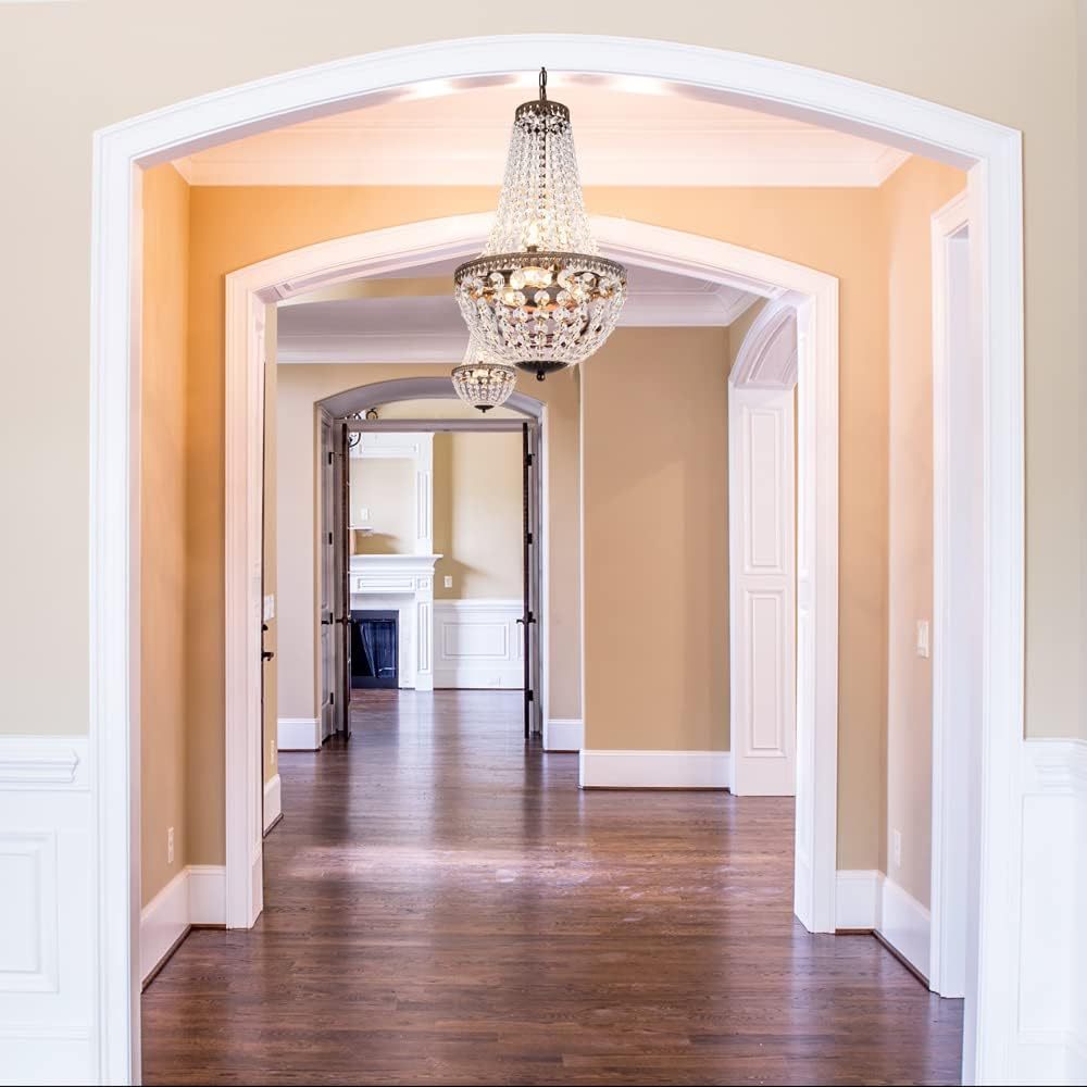 6 Lights French Empire Crystal Chandelier, 13 Inch Farmhouse Pendant Chandeliers Lighting, Adjustable Antique Bronze Ceiling Light