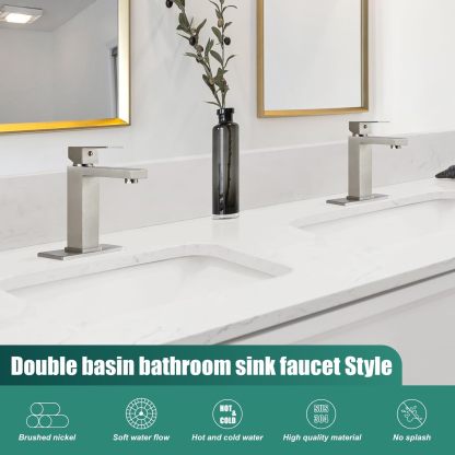 Brushed Nickel SUS304 Stainless Steel Bathroom Faucet Single Handle 1 Hole Basin Mixer Tap Deck Mount Vessel Sink Faucets Lavatory Vanity Bathroom Faucets for Sink 1 Hole（Drain Not Included）