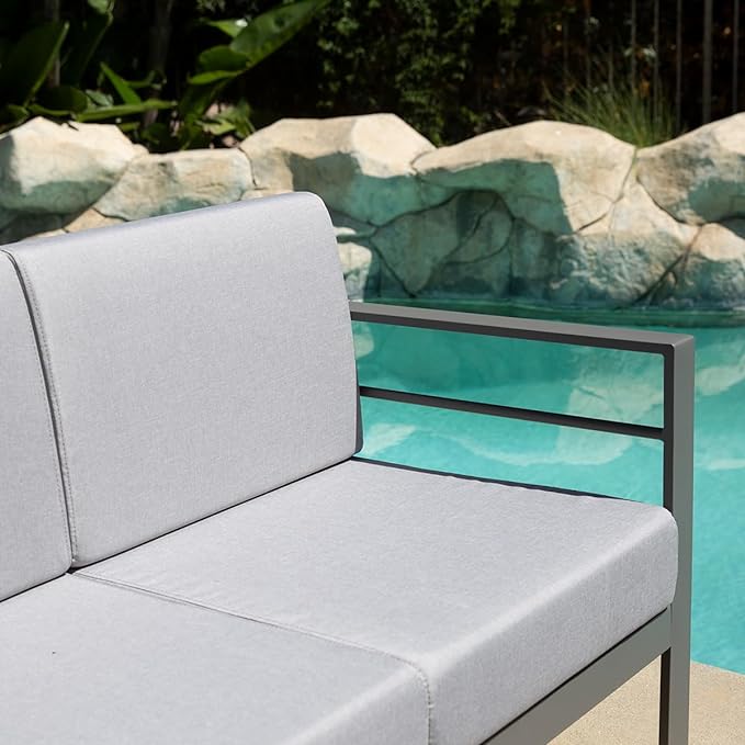 3-Seat Aluminum Patio Furniture Sofa, All-Weather Modern Outdoor 3-Seat Couch with Removable, Cushions (Gray)