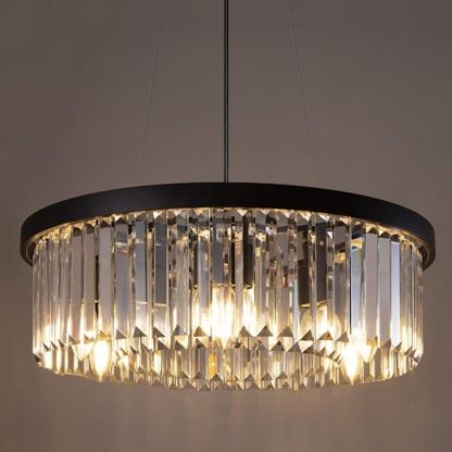 Modern Crystal Chandelier for Dining Room, 6 Lights Black Farmhouse Crystal Pendant Light, Vintage Ceiling Lighting Fixture for Kitchen Island, Living Room, Bedroom, Hallway, Foyer, W-21.65”