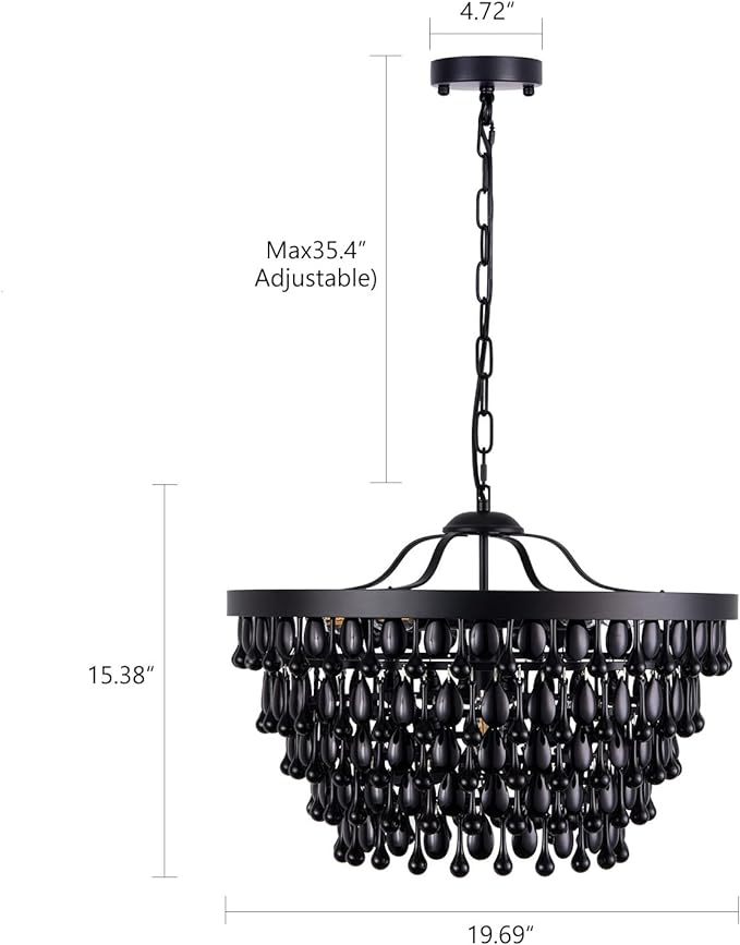 Black Crystal Chandelier Farmhouse Crystal Light Fixture Hanging Modern Ceiling Light for Dining Room Chandeliers Gothic Decor Lighting