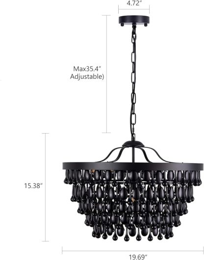 Black Crystal Chandelier Farmhouse Crystal Light Fixture Hanging Modern Ceiling Light for Dining Room Chandeliers Gothic Decor Lighting