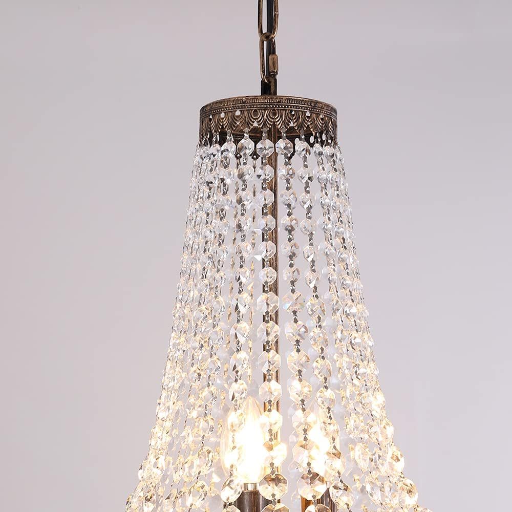 6 Lights French Empire Crystal Chandelier, 13 Inch Farmhouse Pendant Chandeliers Lighting, Adjustable Antique Bronze Ceiling Light