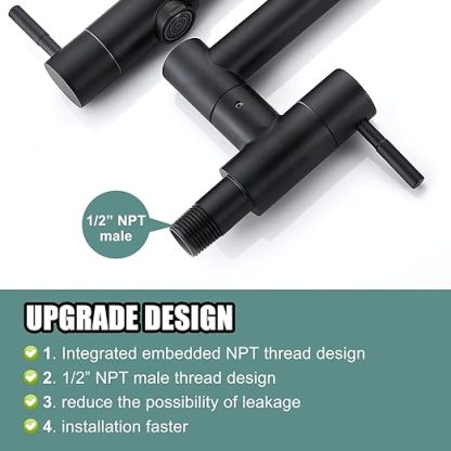 Matte Black Pot Filler 19 Inch Wall Mount Folding Stretchable Kitchen Restaurant Faucet Stainless Steel Pot Filler with Double Joint Swing Arm Single Hole Two Handles Commercial NPT