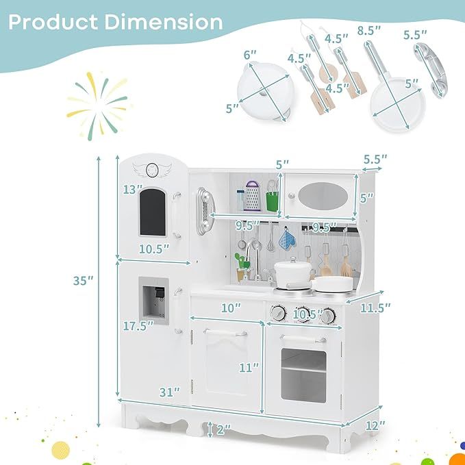 Kids Kitchen Playset, Wooden Pretend Play Kitchen for Toddlers