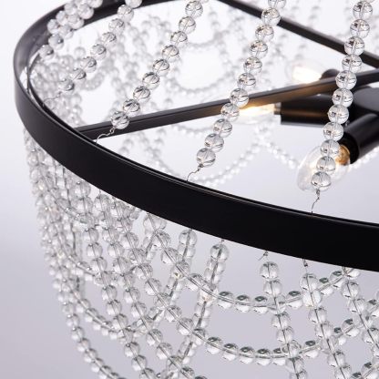 Black Beaded Chandelier 27inch, 4 Lights Modern Crystal Chandelier, Boho Light Fixture Ceiling for Bedroom Foyer Dining Room, French Empire Chandelier Lighting with Glear Glass Bead