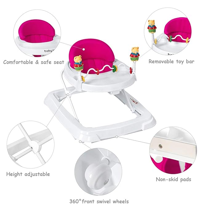 Baby Walker, Foldable Push Learning Walker Toy-Seated & Walk-Behind with Wheels