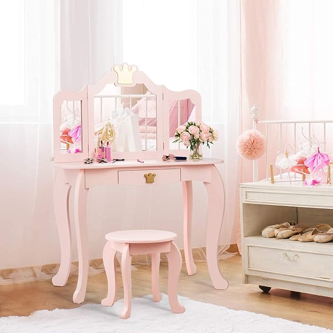 Crown Themed Toddler Dressing Makeup Table and Chair Set