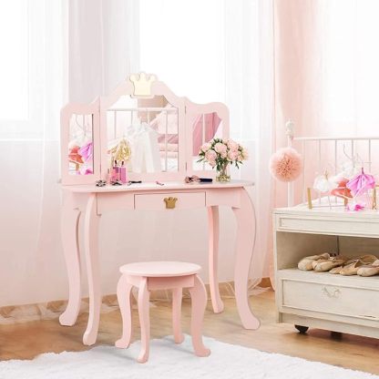 Crown Themed Toddler Dressing Makeup Table and Chair Set