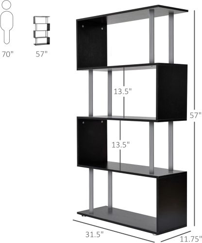 Modern S-Shaped 5 Tier Room Dividing Bookcase Wooden Storage Display Stand Shelf