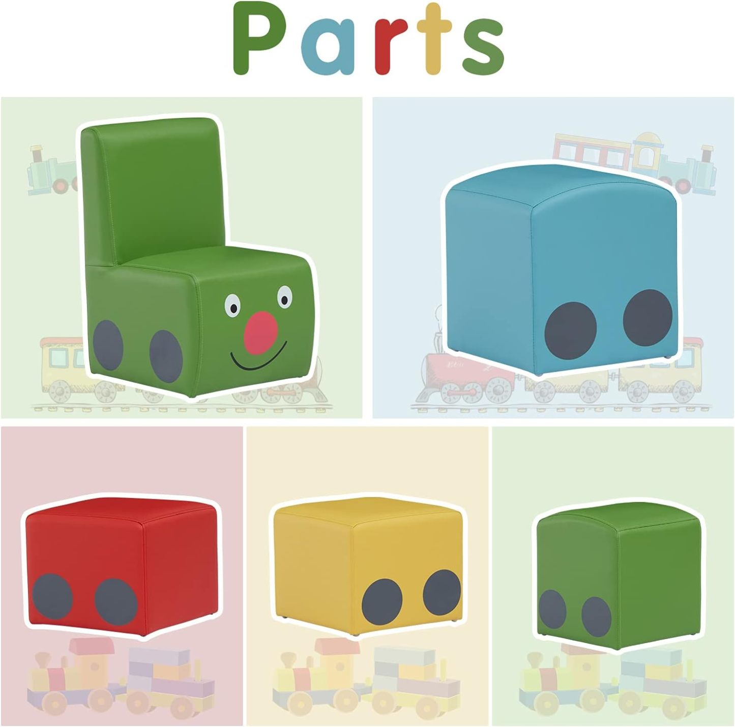 5 Pieces Sectional Children Couch, Colourful Daycare Furniture