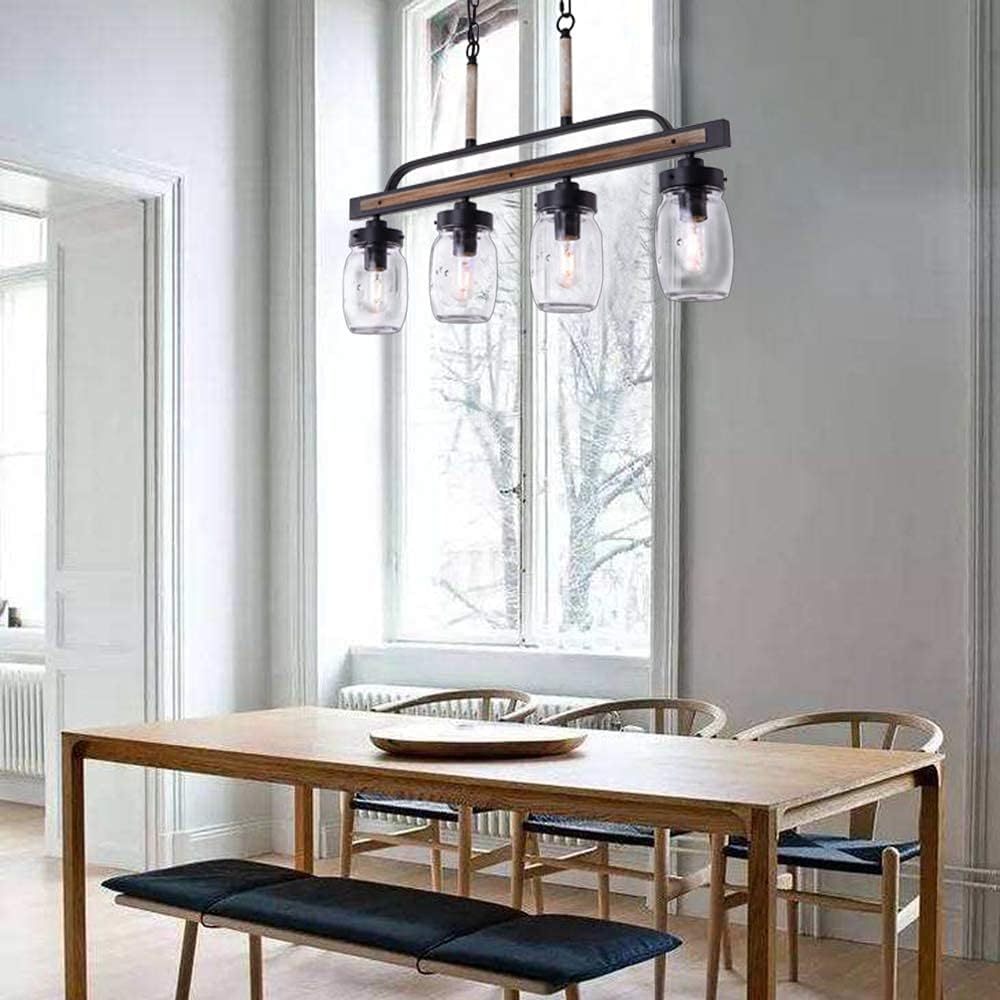 Farmhouse Chandelier for Kitchen Fixture Lights, 4 Lights Mason Jar Pendant Light for Dining Room Lighting Fixtures